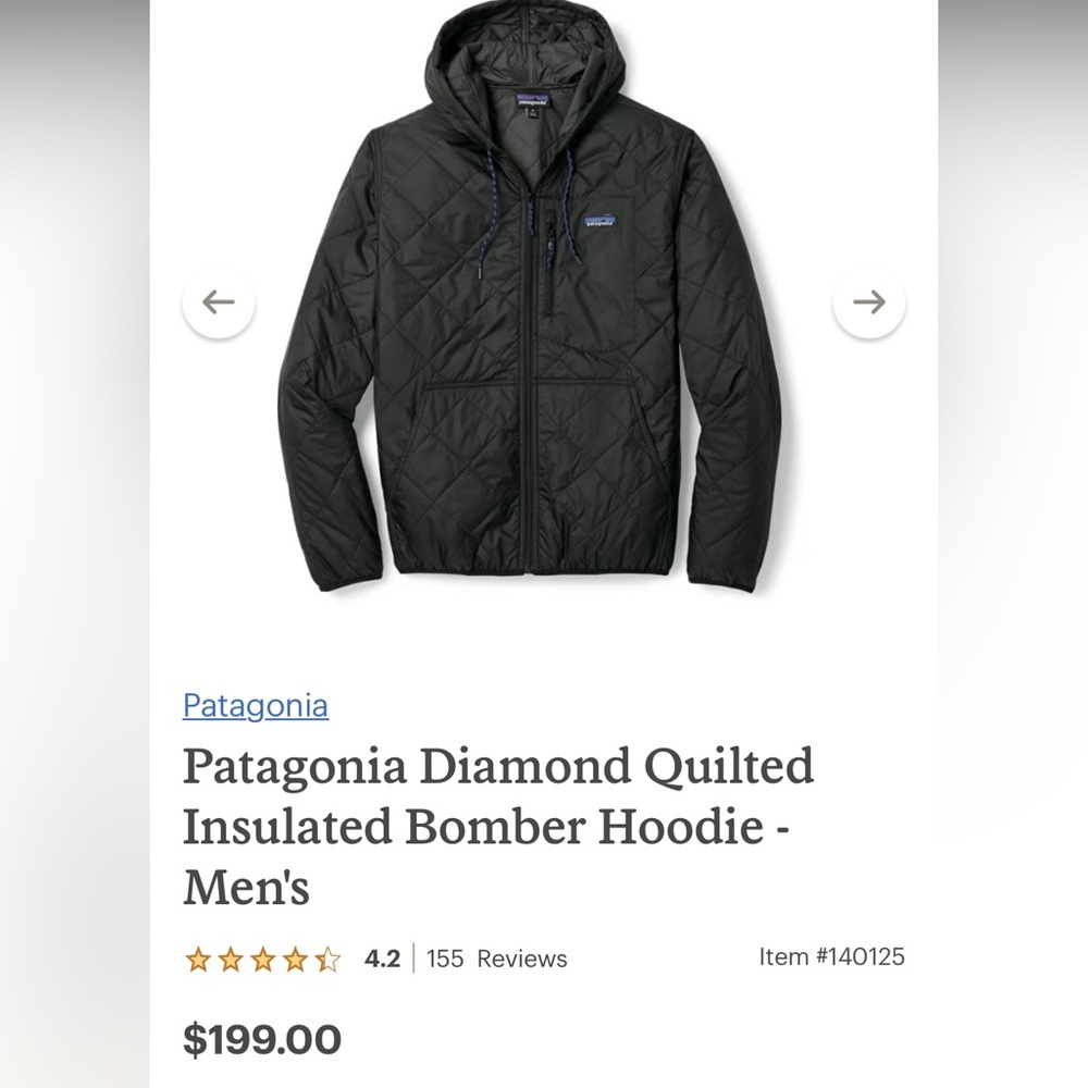 Patagonia Diamond Quilted Insulated Bomber Hoodie - Men's L